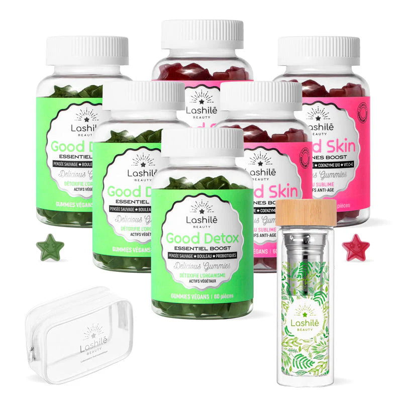 Pack 3 Good Detox + 3 Good Skin + Bouteille Infuseur + Trousse - Lashilé Beauty