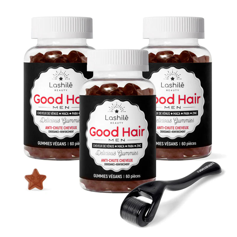 Gummies Good Hair Men Pack X3 avec dermaroller Lashilé