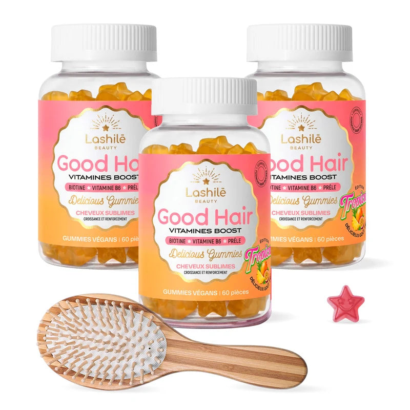 Gummies Good Hair Pack X3 Édition Tropical avec brosse bambou