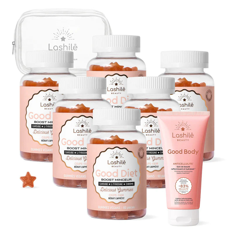 Gummies Good Diet Pack X6 avec Good Body Anticellulite et trousse transparente Lashilé