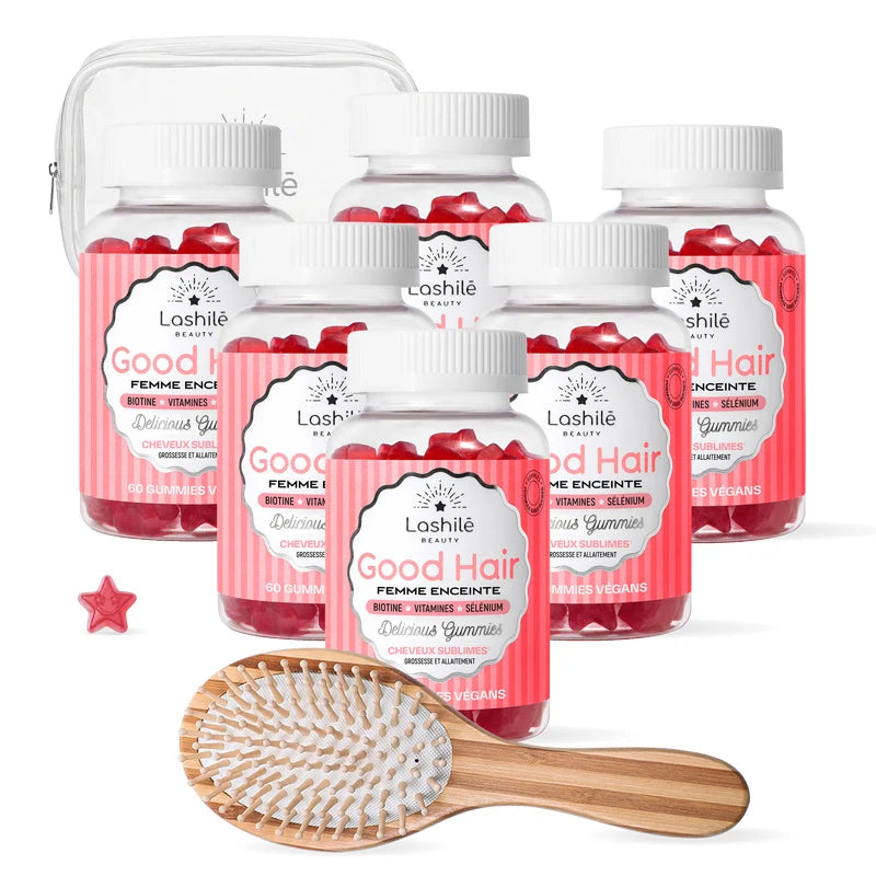 Gummies Good Hair Femme Enceinte Pack X6 + Brosse + Trousse - Lashilé Beauty