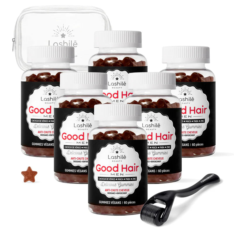 Gummies Good Hair Men Pack X6 avec dermaroller et trousse Lashilé