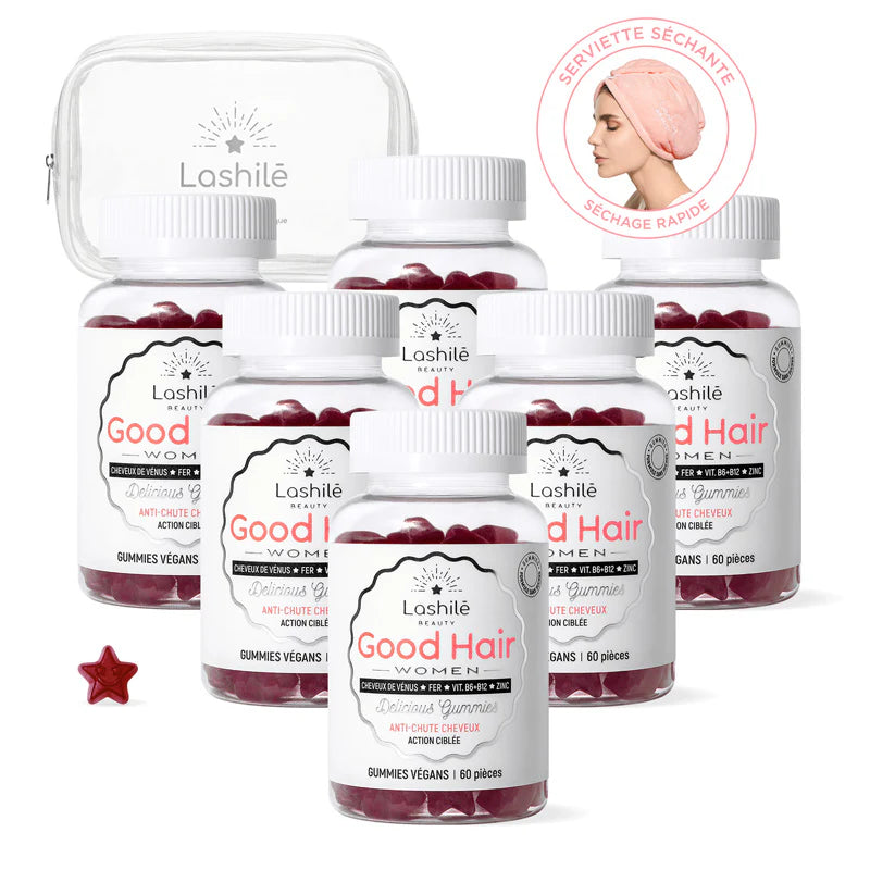 Gummies Good Hair Women Pack X6 avec serviette séchante et trousse Lashilé