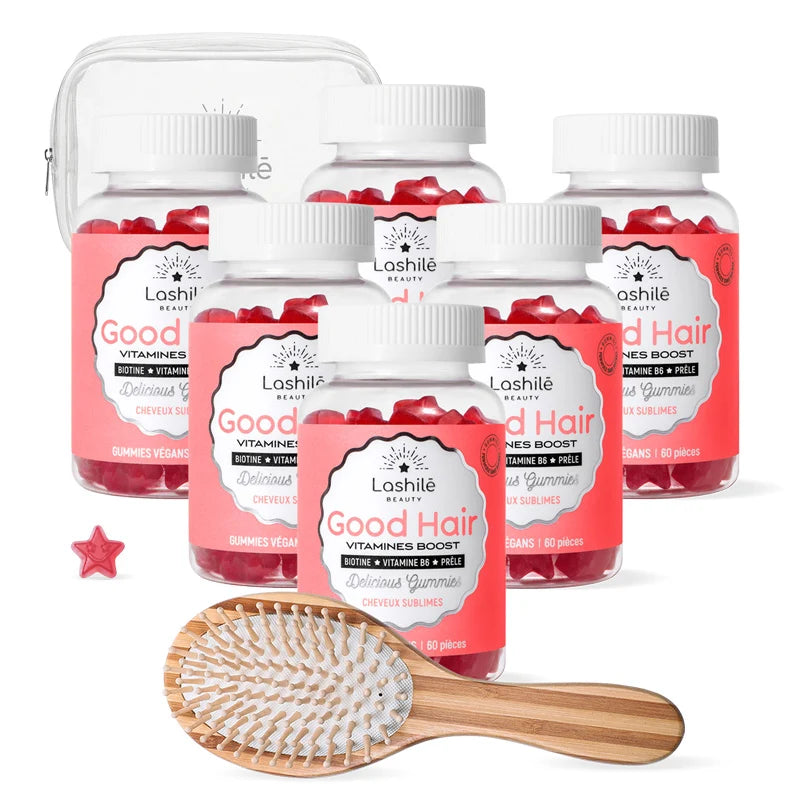 Gummies Good Hair Pack X6 avec brosse bambou et trousse de voyage