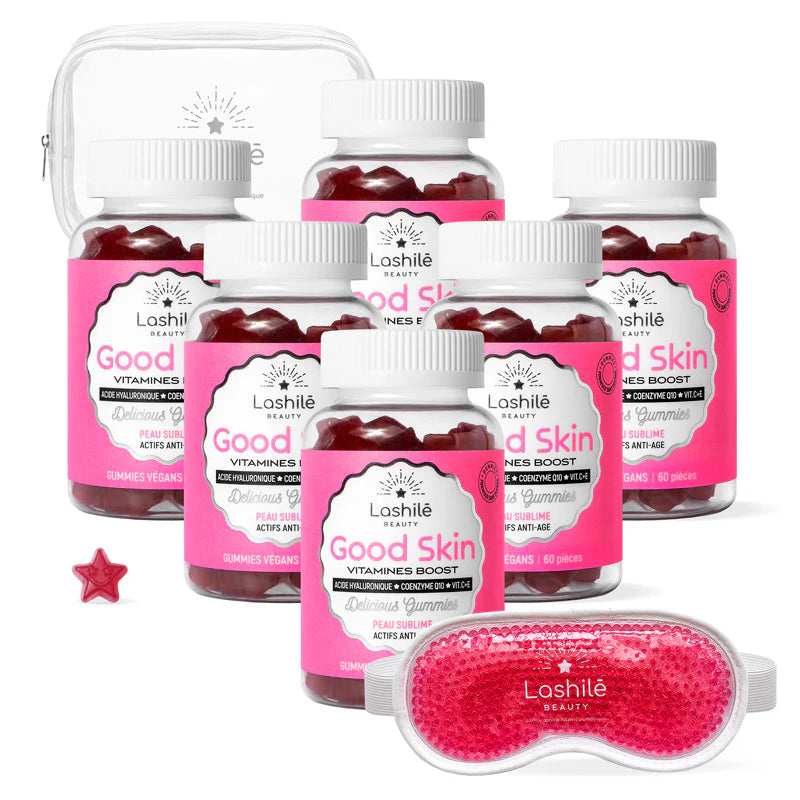 Gummies Good Skin Pack X6 avec trousse transparente et masque yeux Lashilé